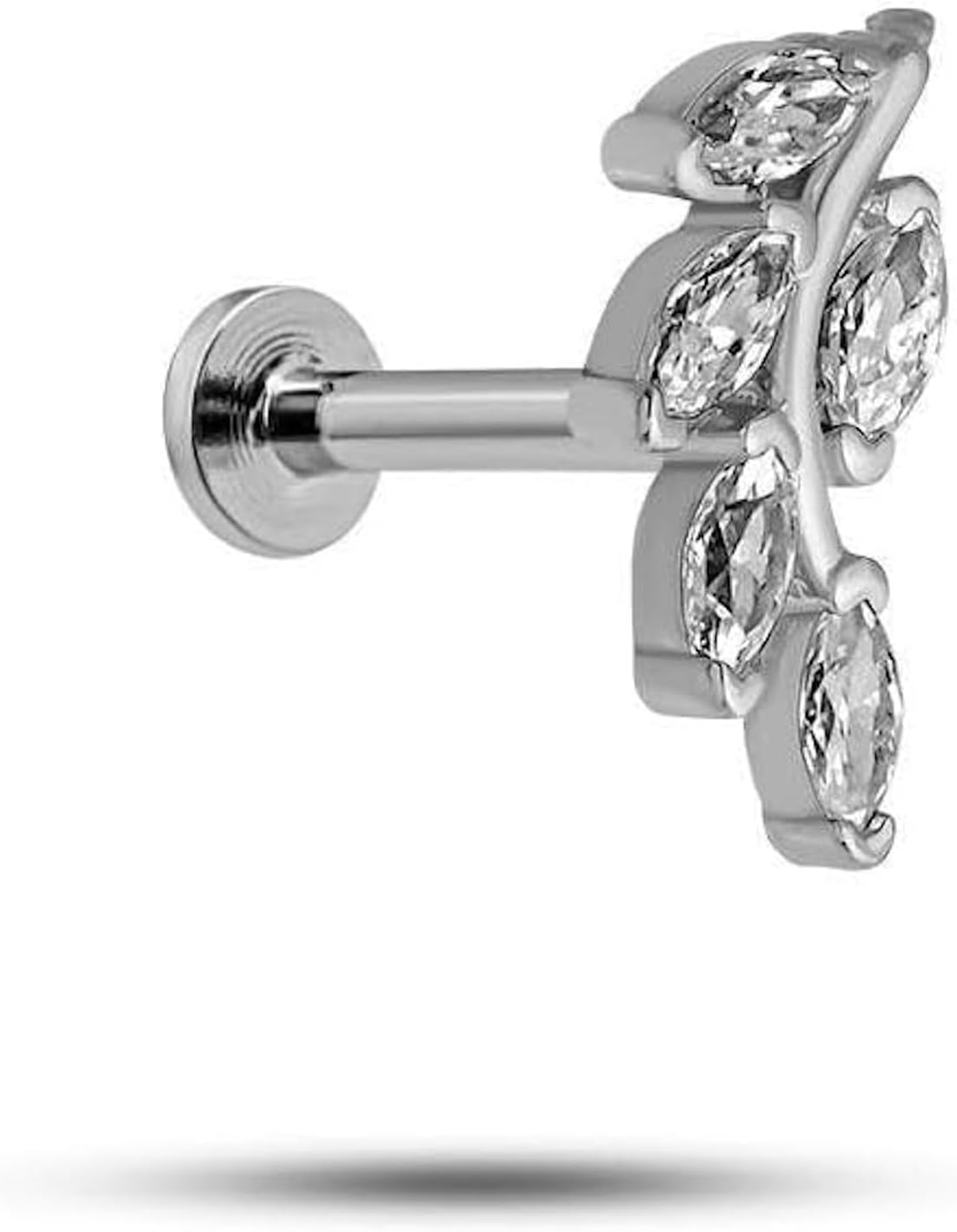 NEREZE 925 Ayar Gümüş Rodyumlu Minimal Zeytin Dalı Tragus Piercing Küpe