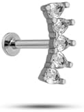 NEREZE 925 Ayar Gümüş Rodyumlu Minimal Mekik Beş Taşlı Tragus Piercing Küpe
