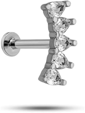 Alternative view of NEREZE 925 Ayar Gümüş Rodyumlu Minimal Mekik Beş Taşlı Tragus Piercing Küpe