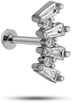 NEREZE 925 Ayar Gümüş Rodyumlu Minimal 4 Baget Taşlı Tragus Piercing Küpe