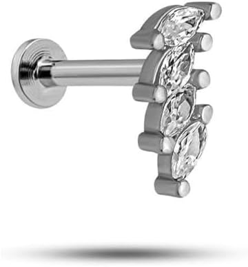 Alternative view of NEREZE 925 Ayar Gümüş Rodyumlu Minimal Sıralı Damla Zirkon Taşlı Tragus Piercing Küpe