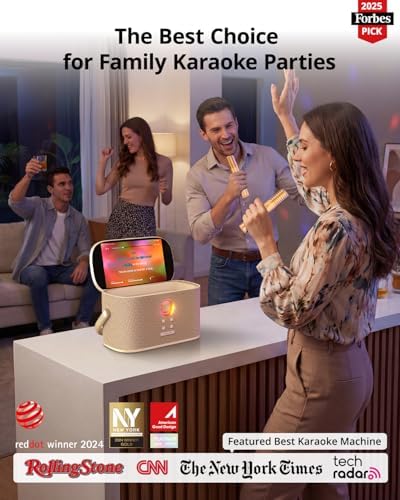Ikarao Yetişkinler için Karaoke Makinesi, Şarkı Sözleri Ekranlı, 2 Kendinden Şarjlı Kablosuz Mikrofon, Autotune ve EQ, 140W Hoparlör, Connect TV, Ev, Aile, Parti, Seyahat için Taşınabilir Karaoke
