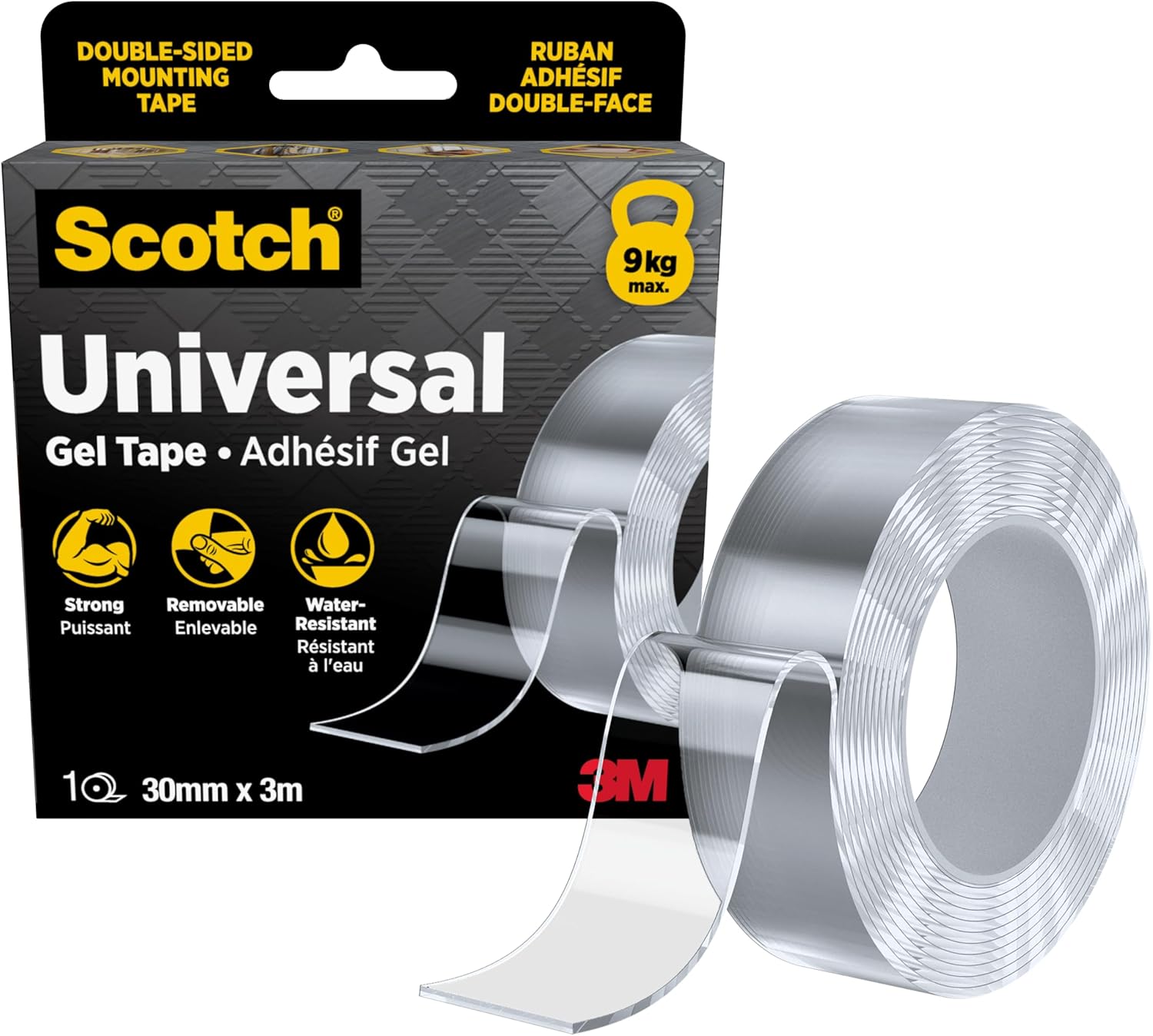 üniversal jel bant, 30 mm x 3 m, çift taraflı nano montaj bandı, şeffaf, su geçirmez, çıkarılabilir, 9 kg'a kadar taşıma kapasitesi, çok yönlü ve güçlü uygulamalar için