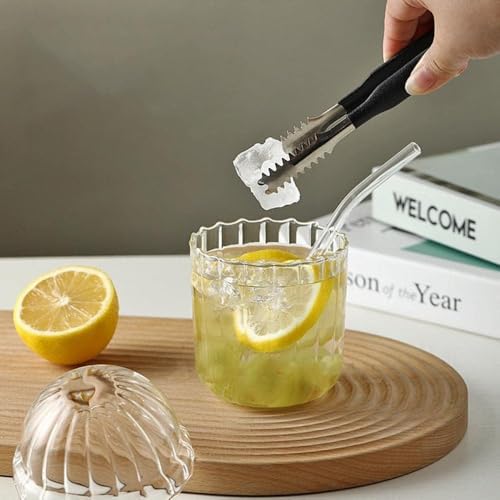 Alternative view of 500ml Cam Kapaklı Pipetli Bardak, Kalın Çizgi Desenli Soğuk İçecekler için Kahve Meyve Suları, Çayları için Brokosilikat BPA İçermeyen Sağlıklı Ergonomik Şık Tasarım