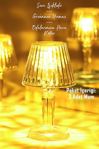 Alternative view of 3 ADET Led Mum Kristal Tip Pil Dahil LEDli Dumansız Alev Yapay Dekoratif Mum Dekor Işığı Şeffaf P288
