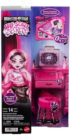 Güzellik Sırları Draculaura bebek ve aksesuar seti, face roller ve özelleştirilebilir ilham panosu gibi 13 gerçekçi sürpriz, JHK43