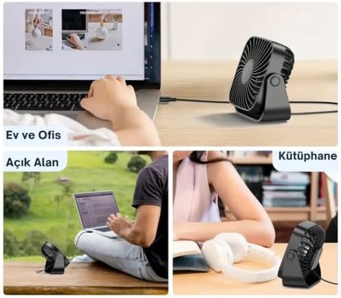 Masaüstü Vantilatör, Şarjlı Masaüstü Fan, 2000 Mah Batarya, Uzun Kullanım Süresi, 3 Kademeli Ayarlanır Güç Modu, Soğutucu Vantilatör, Sessiz Çalışma, Ergonomik Tasarım, Masaüstü Kullanım