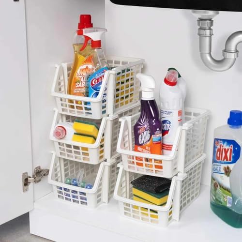 Çok Amaçlı Katlı Geçmeli Organizer, Pratik Dolap İçi Tezgah Üstü Mutfak Banyo Düzenleyici Sepet 4'lü Set