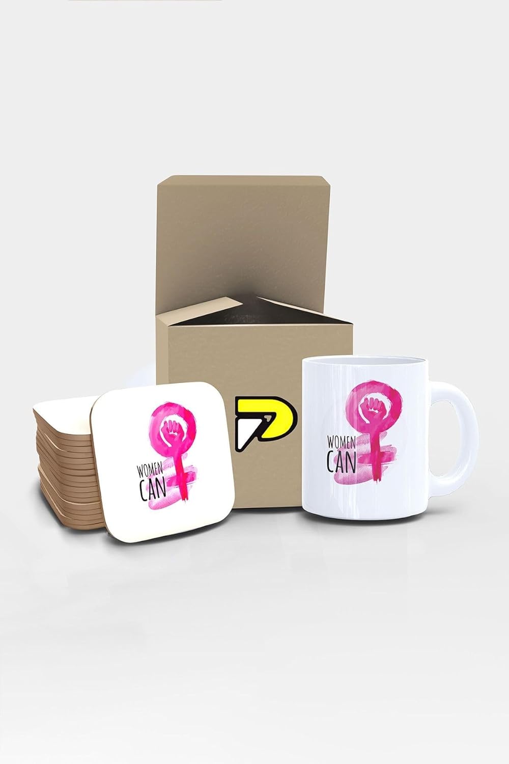 Woman Can Kadın Gücü Tasarımlı Baskılı Kupa Bardak Seti, Eğlenceli Özel Hediye Mug