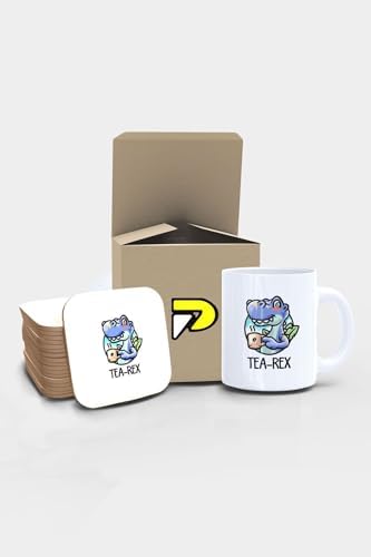 Tea-Rex Dinazor Komik Tasarımlı Baskılı Kupa Bardak Seti, Eğlenceli Özel Hediye Mug