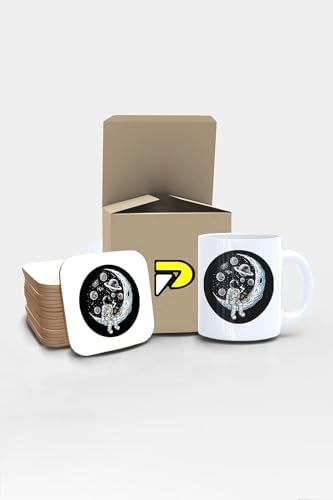 Ay Kriterinde Astronot Uzay Tasarımlı Baskılı Kupa Bardak Seti, Eğlenceli Özel Hediye Mug