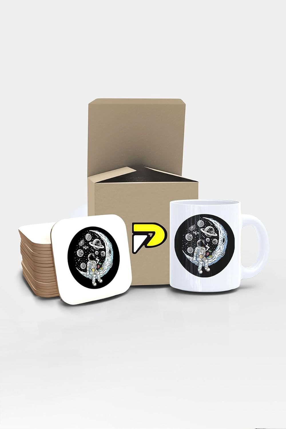 Alternative view of Ay Kriterinde Astronot Uzay Tasarımlı Baskılı Kupa Bardak Seti, Eğlenceli Özel Hediye Mug