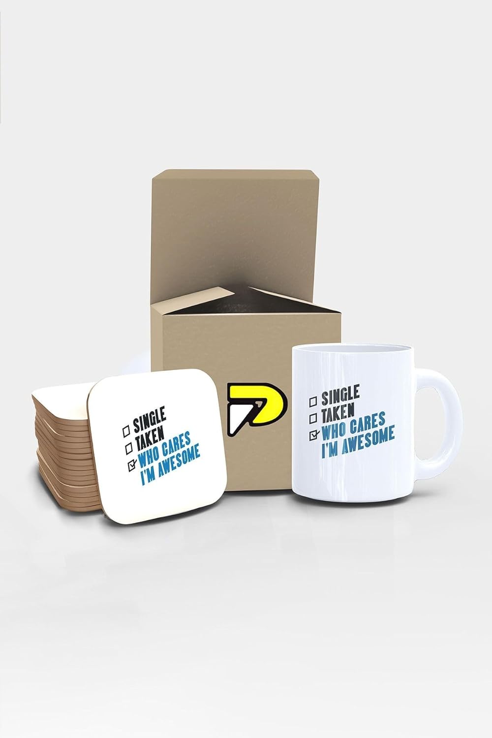 Who Cares Awesome Yazılı Tipografik Tasarımlı Baskılı Kupa Bardak Seti, Eğlenceli Özel Hediye Mug