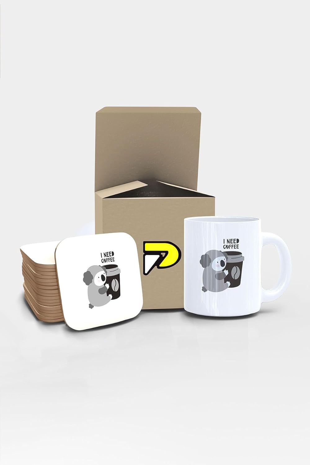 I Coffee Tembel Koala Tasarımlı Baskılı Kupa Bardak Seti, Eğlenceli Özel Hediye Mug