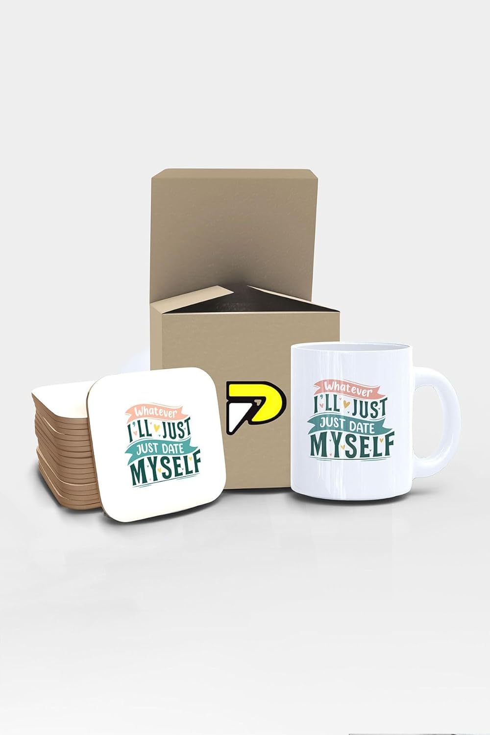 Whatever Date Myself Yazılı Tipografik Tasarımlı Baskılı Kupa Bardak Seti, Eğlenceli Özel Hediye Mug