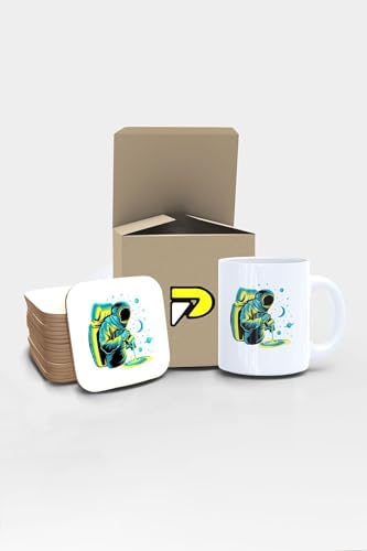 Astronot Barista Uzay Tasarımlı Baskılı Kupa Bardak Seti, Eğlenceli Özel Hediye Mug