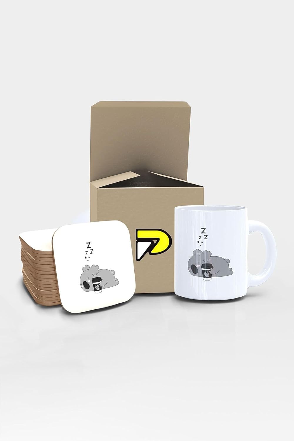 Tembel Koala Tasarımlı Baskılı Kupa Bardak Seti, Eğlenceli Özel Hediye Mug