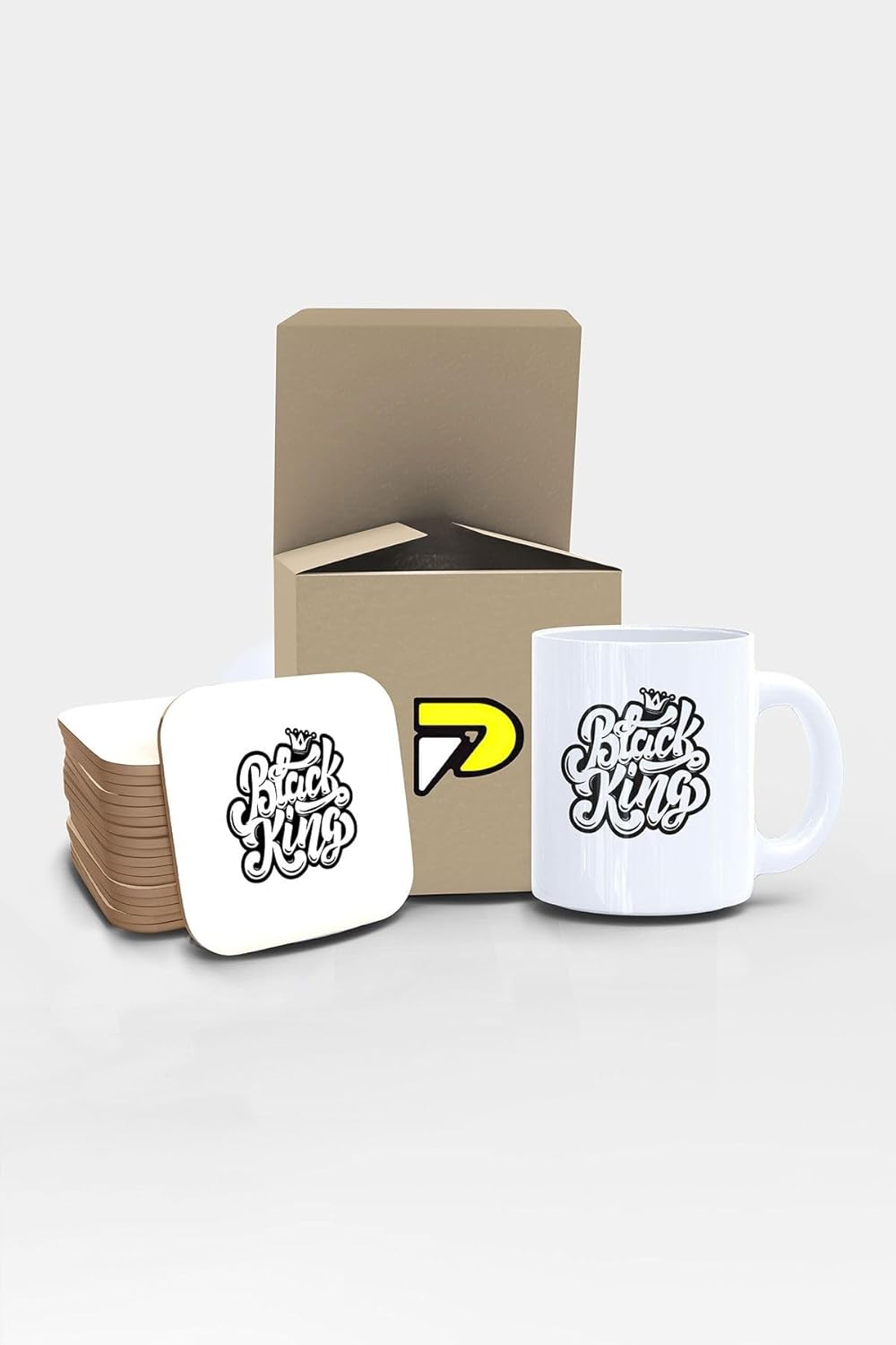 Siyah Kral Yazılı Tipografik Tasarımlı Baskılı Kupa Bardak Seti, Eğlenceli Özel Hediye Mug