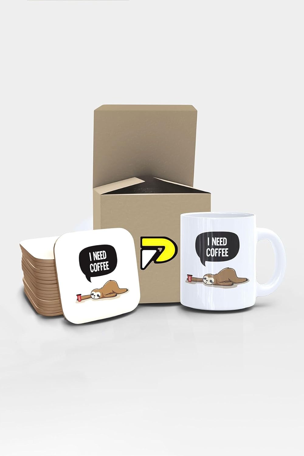 Tembel Hayvan I Coffee Tasarımlı Baskılı Kupa Bardak Seti, Eğlenceli Özel Hediye Mug