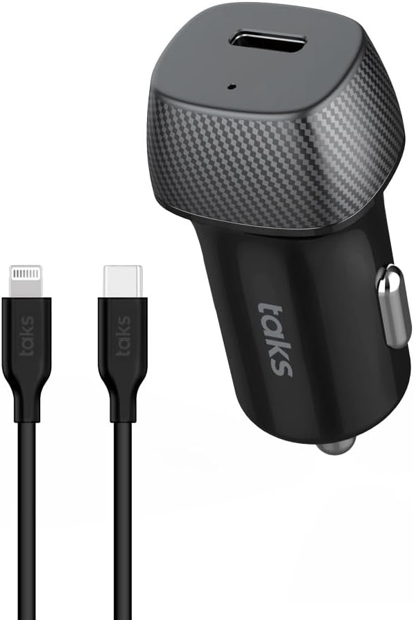 taks CP01 30W PD USB-C Araç Hızlı Şarj Aleti + USB-C-Lightning Kablo, Siyah 5CP01LS
