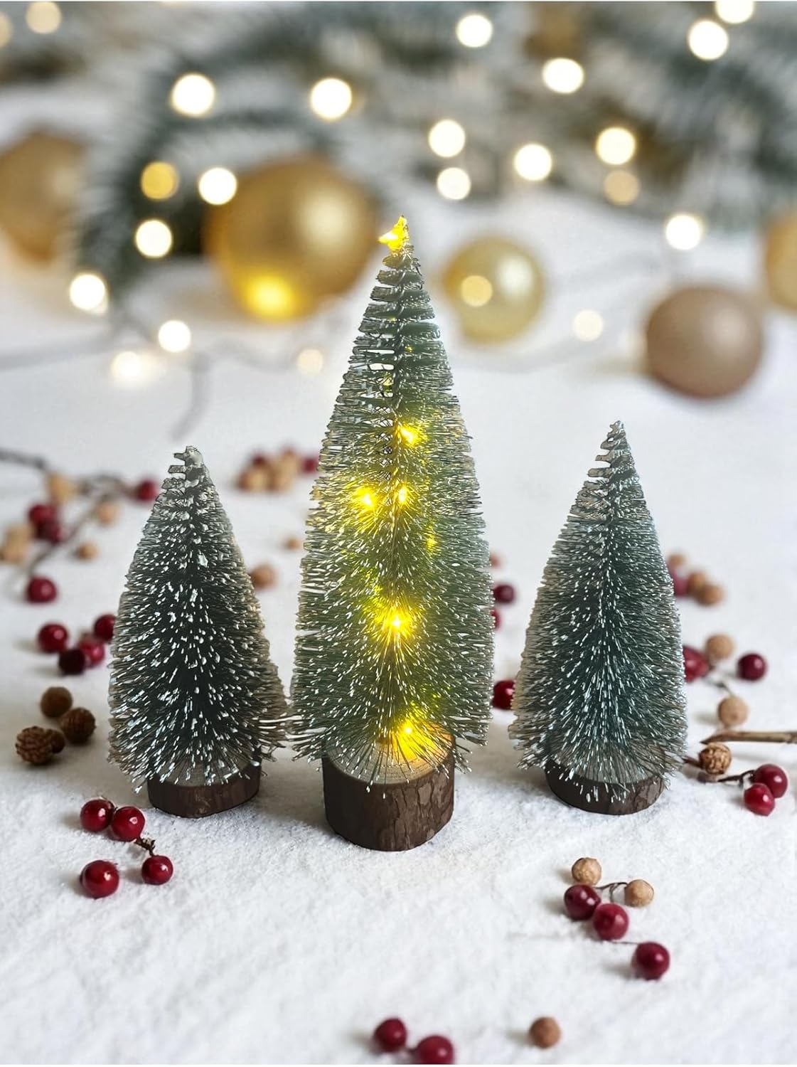 3'Lü (1 Kendinden Gün Işığı 15 Cm,2 Adet Işıksız 10 Cm) Mini Çam, Yılbaşı Ağacı, Yeşil