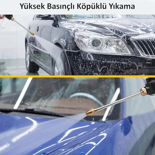 Yüksek Basınçlı Hazneli Köpüklü Araç Oto Yıkama Bahçe Sulama İlaçlama Su Tabancası Ayarlanabilir Başlık Deterjan İlaç Hazneli