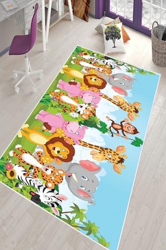 Pelangi Çok Renkli Desenli Yıkanabilir Kaymaz Taban Leke Tutmazbebek Ve Çocuk Odası Halısı, Çok Renkli 100 x 150