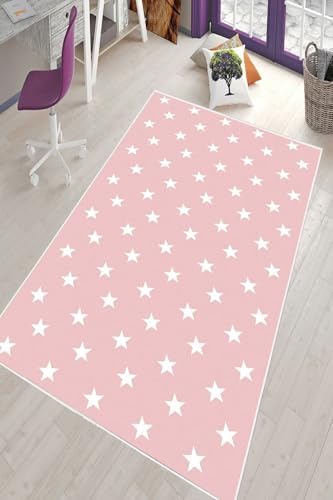 Alternative view of Pelangi Pembe Yıldızlı Çocuk Odası Yıkanabilir Kaymaz Taban Leke Tutmazbebek Ve Çocuk Odası Halısı, Pembe-Beyaz 120 x 180