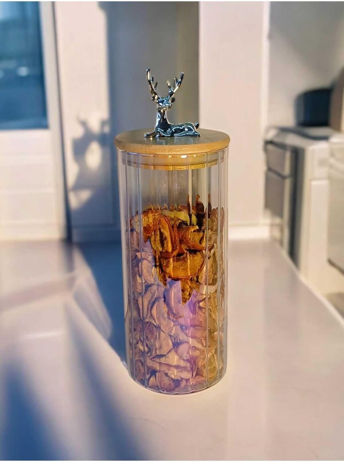 (9X20 Cm) 1 Adet Gökkuşağı Geyikli Cam Saklama Kavanozu Geyik Başı Gümüş Renk Hava Geçirmez Y-471,Gökkuşağı