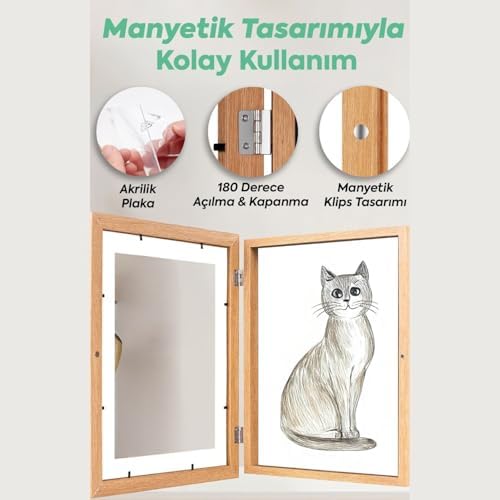 Alternative view of Çocuk Resim Sanat Çerçevesi – Mıknatıslı Kapaklı, Duvara Asılabilir, Etkinlik Sergileme Çerçevesi, Çocuk Çizimleri için Katlanabilir Çerçeve, A4 (Beyaz)