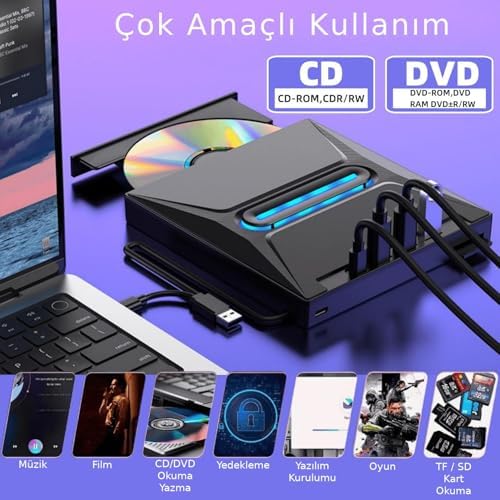 Alternative view of USB 3.0 Harici External CD DVD Okuyucu Yazıcı LED USB Hub TF SD Kart Okuyucu Çoğaltıcı