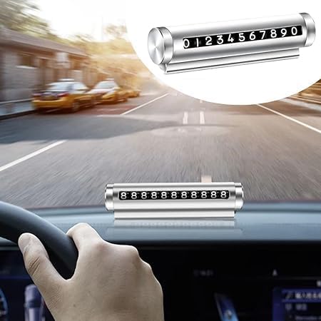 Numaratör Araç Alüminyum Kasa Çevirmeli Araç İçi Telefon Numaratör Numarası Parkmatik Araç Torpido Üstü Parktel Telefon Yazısı (Gri)