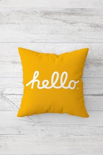 Pelangi Hello Mesajlı Çift Tarafı Baskılı Gizli Fermuarlı Yastık Kılıfı Kırlent Koltuk Yastık Kılıfı, koyu sarı 45 x 45