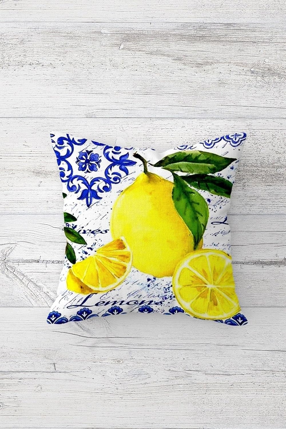 Alternative view of Pelangi Limon Ve Yaprak Çift Tarafı Baskılı Gizli Fermuarlı Yastık Kılıfı Kırlent Koltuk Yastık Kılıfı, sarı-mavi-yeşil 45 x 45