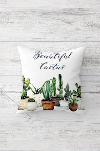 Alternative view of Pelangi Beautiful Cactus Yazılı Çift Taraflı Gizli Fermuarlı Yastık Kılıfı Kırlent Koltuk Yastık Kılıfı, beyaz-lacivert-mor 45 x 45