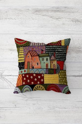 Pelangi Yaz Evi Desenli Çift Tarafı Baskılı Gizli Fermuarlı Yastık Kılıfı Kırlent Koltuk Yastık Kılıfı, karışık renkli 45 x 45
