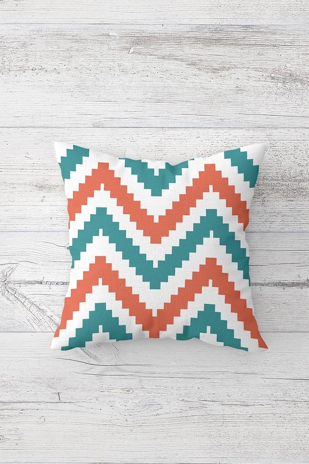 Pelangi Renkli Zigzag Desenli Çift Tarafı Baskılı Gizli Fermuarlı Yastık Kılıfı Kırlent Koltuk Yastık Kılıfı, mavi-nar çiçeği 45 x 45