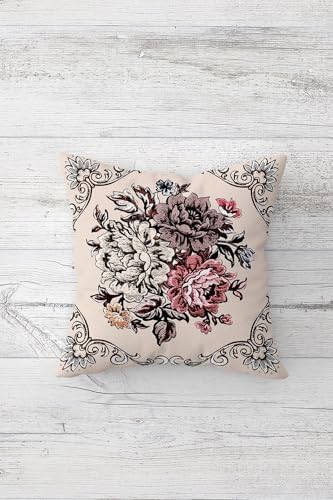 Pelangi Gül Buketi Desenli Çift Tarafı Baskılı Gizli Fermuarlı Yastık Kılıfı Kırlent Koltuk Yastık Kılıfı, krem 45 x 45