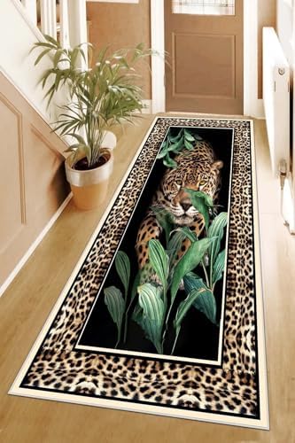 Pelangi Leopar Desenli Dijital Baskı Yıkanabilir Kaymaz Taban Modern Salon Halısı ve Yolluk, Kahverengi 80 x 200, 9555564802007
