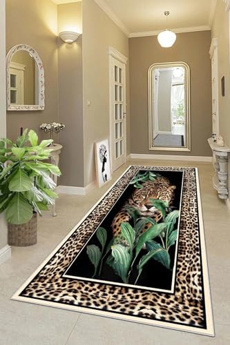 Alternative view of Pelangi Leopar Desenli Dijital Baskı Yıkanabilir Kaymaz Taban Modern Salon Halısı ve Yolluk, Kahverengi 80 x 200, 9555564802007