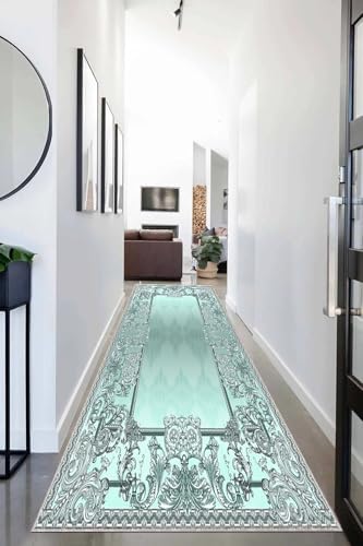 Pelangi Osmanlı Varak Çerçeveli Sedefli Dijital Baskı Yıkanabilir Kaymaz Taban Salon Halısı ve Yolluk(Trkaz), Turkuvaz 80 x 50, 9555160410800507