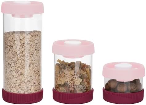 Yuvarlak Vakumlu Cam Saklama Kabı, 3'Lü Set Pembe (450 Ml+840 Ml+1500 Ml)