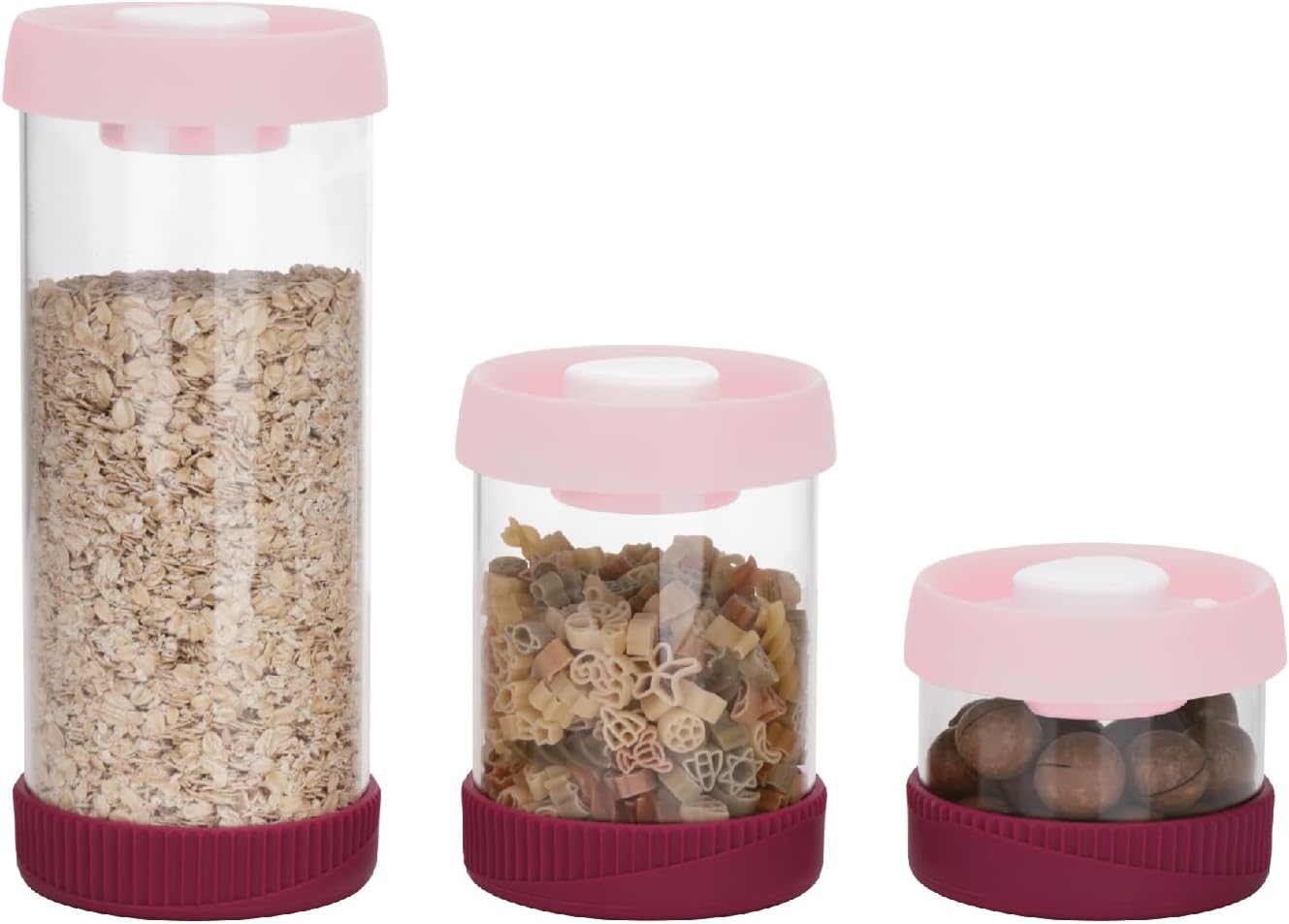 Alternative view of Yuvarlak Vakumlu Cam Saklama Kabı, 3'Lü Set Pembe (450 Ml+840 Ml+1500 Ml)