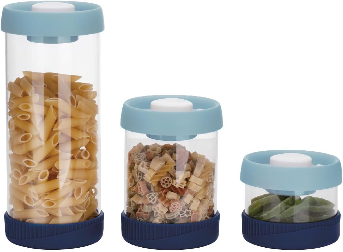 Yuvarlak Vakumlu Cam Saklama Kabı, 3'Lü Set Mavi (450 Ml+840 Ml+1500 Ml)