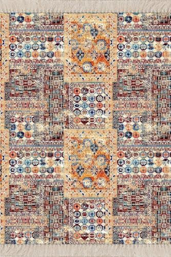 Alternative view of Pelangi Kırkyama Patchwork Desenli Etnik Dijital Baskı Yıkanabilir Kaymaz Taban Salon Halı Yolluk, Bej-Mavi 60 x 120