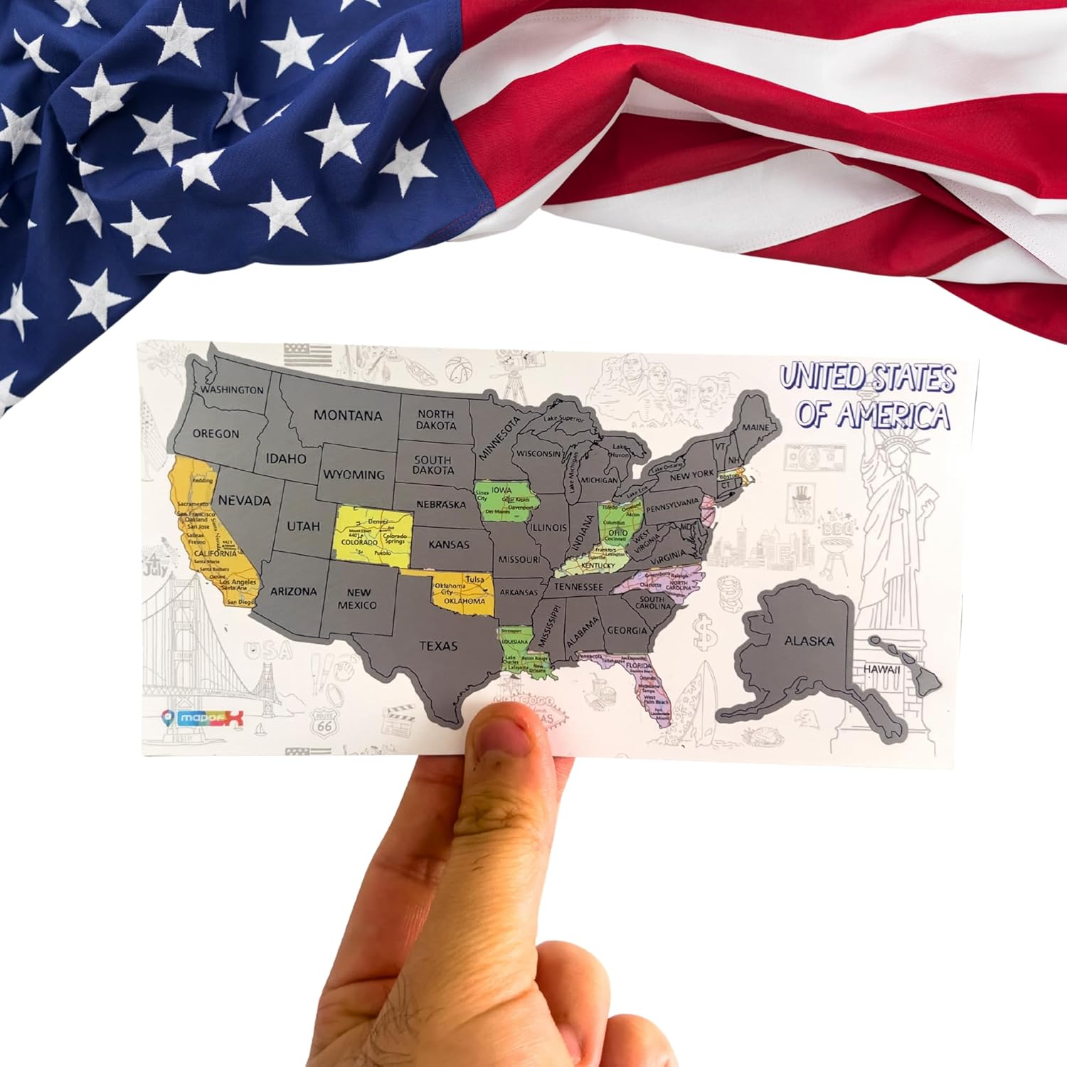Amerika Gez - Kazı Haritası Magnetli | Gezdiğin Yerleri Kazı | Interaktif Seyahat Haritası | Hediye Seçeneği | 50 Eyalet – Dolap Üzeri Magnet Harita