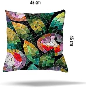 Alternative view of Pelangi Mozaik Çiçek Kilim Etnik Desen Gizli Fermuarlı Yastık Kılıfı Kırlent Kılıfı Koltuk Yastık Kılıfı, Yeşil-Kırmızı 45 x 45