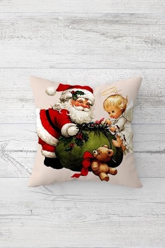 Pelangi Baba Yılbaşı Temalı Çift Tarafı Baskı Gizli Fermuar Yastık Kılıfı Kırlent Koltuk Yastık Kılıfı, pudra 45 x 45, 24691173945451