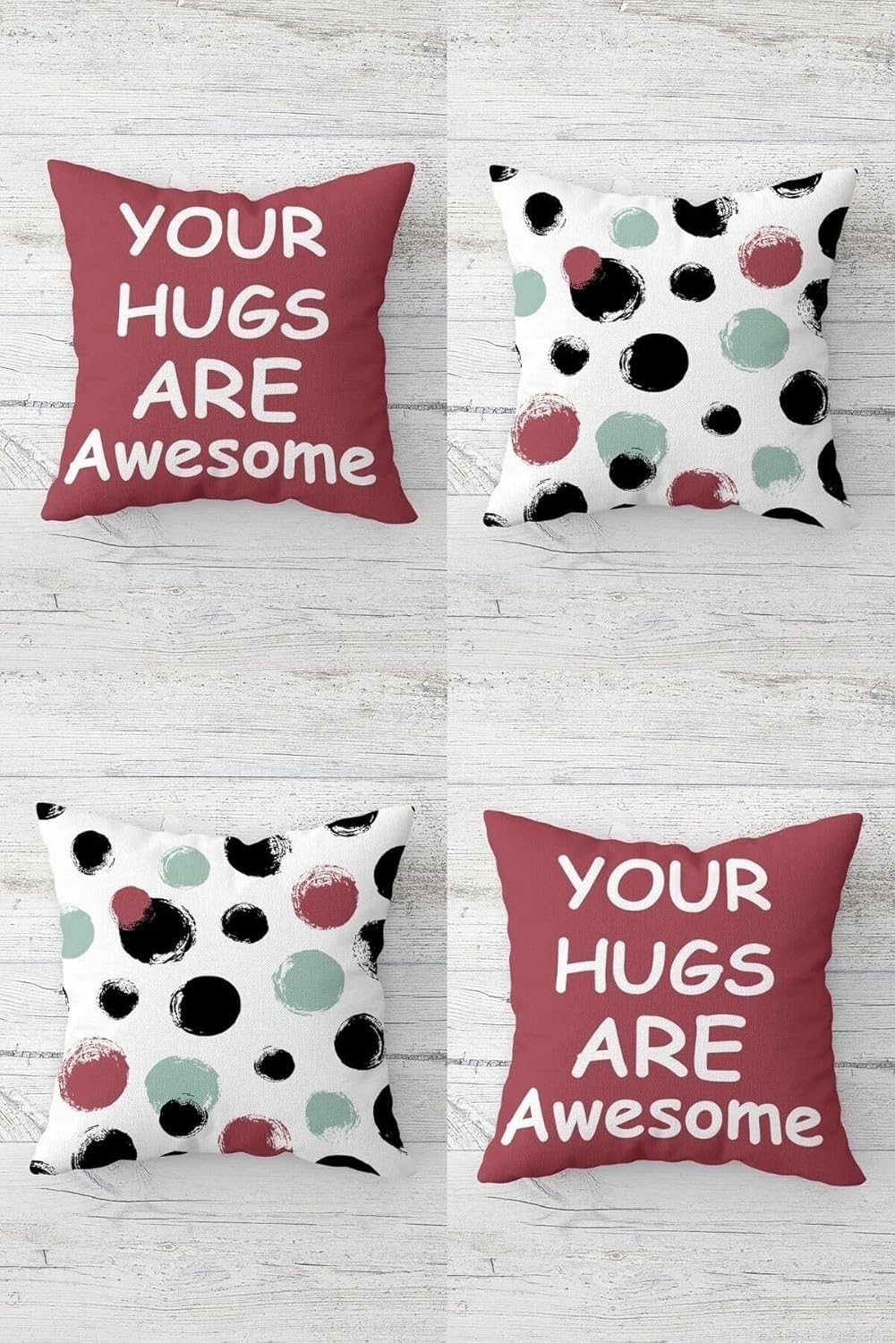 Pelangi Your Hugs Are Awesome Sevgili Gizli Fermuarlı Kırlent Kılıfı Koltuk Yastık Kılıfı Takım(4adet), Bordo-Yeşil 43 x 43