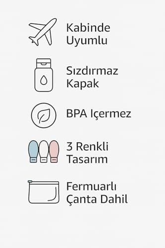Alternative view of 3'lü Seyahat Şişesi Seti – 60ml Sızdırmaz Krem ve Losyon Şişesi | Uçak Uyumlu, BPA İçermez, Renkli & Yumuşak, Fermuarlı Şeffaf Taşıma Çantası Dahil